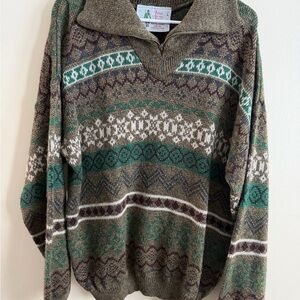 Men's Green and Brown Patterned Sweater